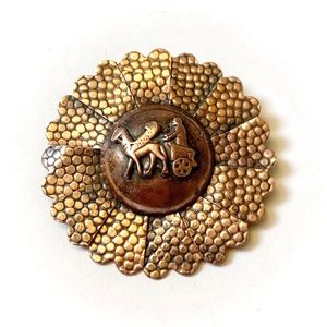 VTG OOAK Copper Greek Helios Winged Horses Chariot Sun Brooch